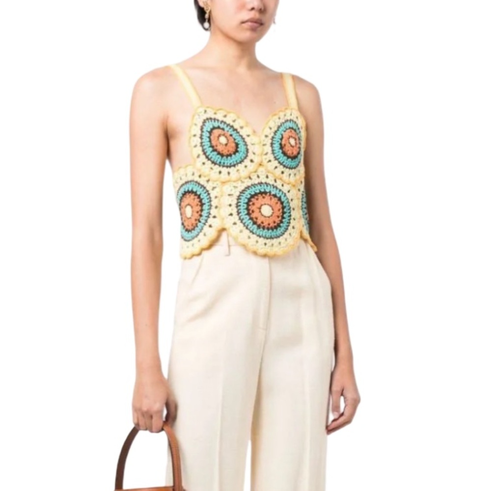 Ulla Johnson Handmade Olivia Crochet Top in Passiflora Design Women's Size M/L